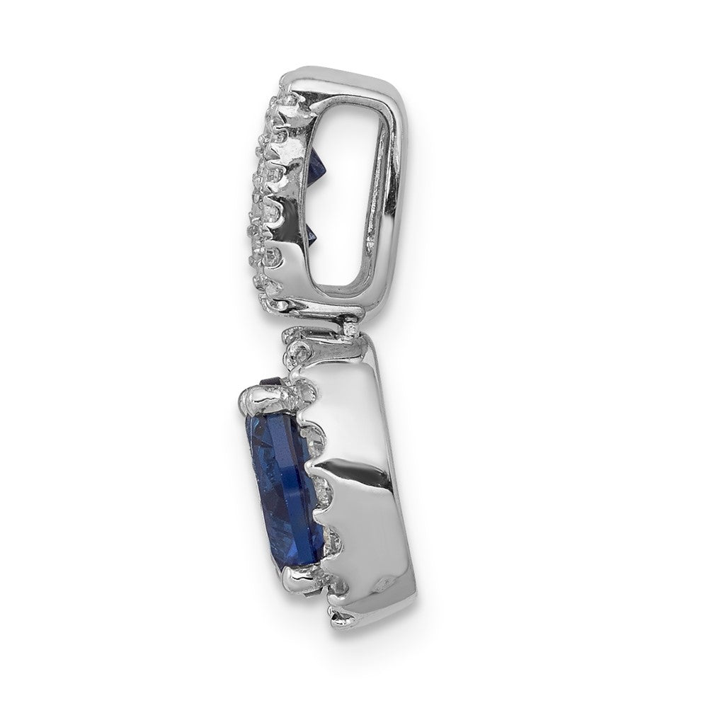 14k White Gold 1/5 Ct. Lab Grown Diamond VS/SI+ G+ and Lab Created Blue Sapphire Oval Halo Pendant