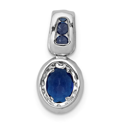 14k White Gold 1/5 Ct. Lab Grown Diamond VS/SI+ G+ and Lab Created Blue Sapphire Oval Halo Pendant