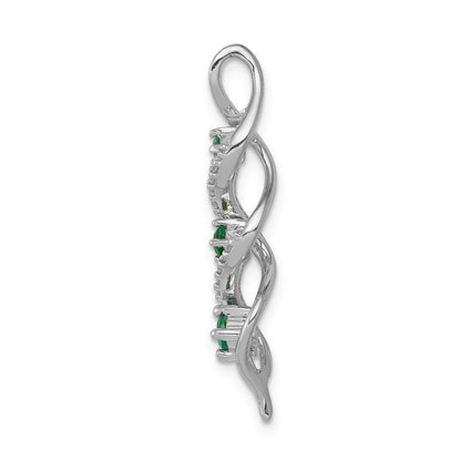 14k White Gold 1/15 Ct. Lab Grown Diamond VS/SI+ G+ and Lab Created Emerald Twist Chain Slide Pendant