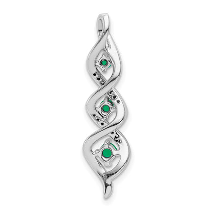 14k White Gold 1/15 Ct. Lab Grown Diamond VS/SI+ G+ and Lab Created Emerald Twist Chain Slide Pendant