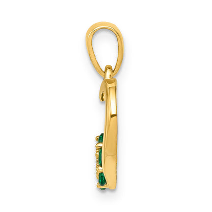 10K Yellow Gold Diamond And Emerald Heart Flower Pendant