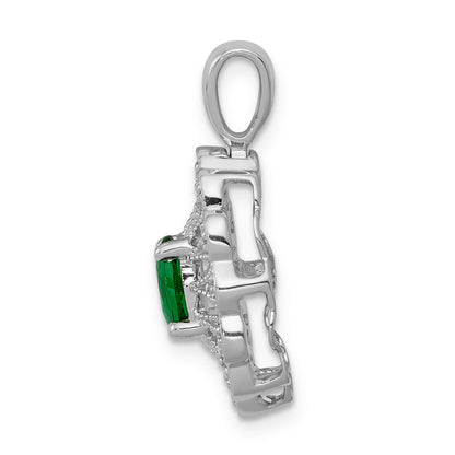 14k White Gold 1/6 Ct. Lab Grown Diamond VS/SI+ G+ and Lab Created Emerald Pendant