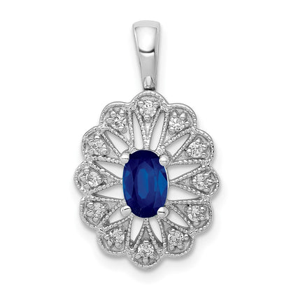 14k White Gold 1/6 Ct. Lab Grown Diamond VS/SI+ G+ and Lab Created Blue Sapphire Pendant