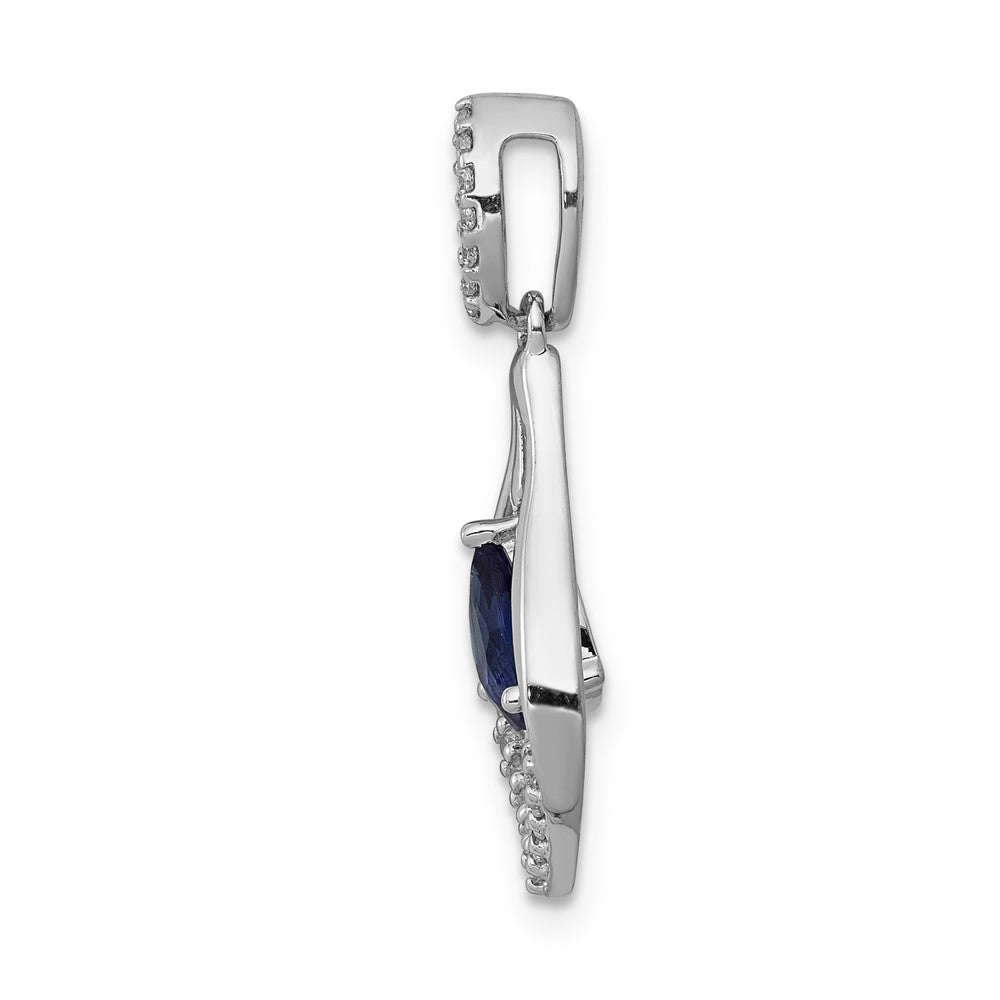 14K White Gold Lab Grown VS/SI FGH Diamond and Created Blue Sapphire Pendant