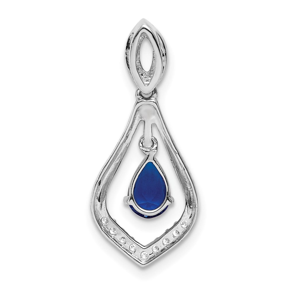 14K White Gold Lab Grown VS/SI FGH Diamond and Created Blue Sapphire Pendant