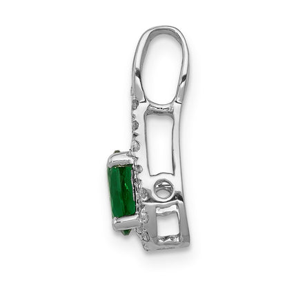 14k White Gold 1/10 Ct. Lab Grown Diamond VS/SI and Lab Created Emerald Pendant