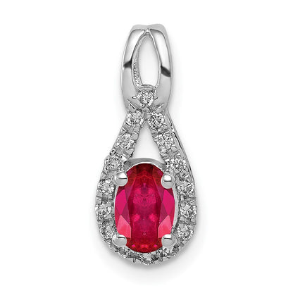 14k White Gold 1/10 Ct. Lab Grown Diamond VS/SI and Lab Created Ruby Pendant