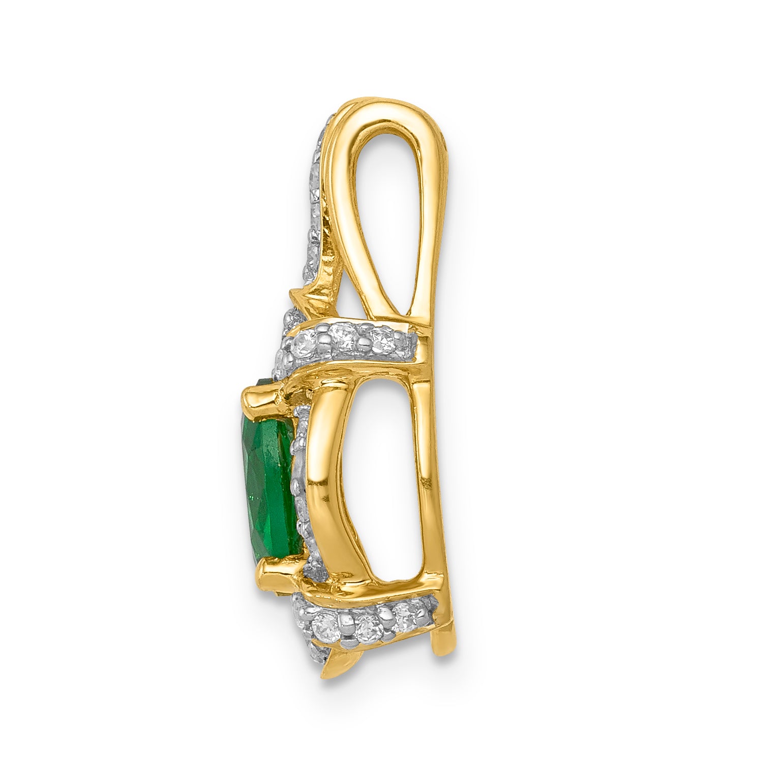 14k Yellow Gold Lab Grown VS/SI FGH Diamond and Oval Created Emerald Pendant