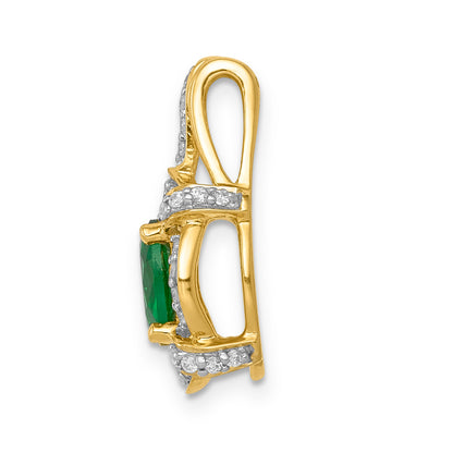 14k Yellow Gold Lab Grown VS/SI FGH Diamond and Oval Created Emerald Pendant