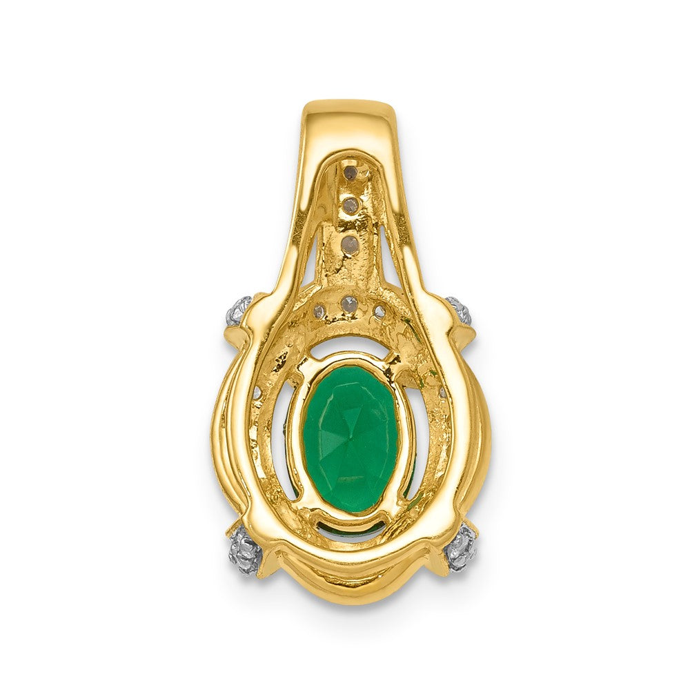 14k Yellow Gold Lab Grown VS/SI FGH Dia and Oval Created Emerald Pendant
