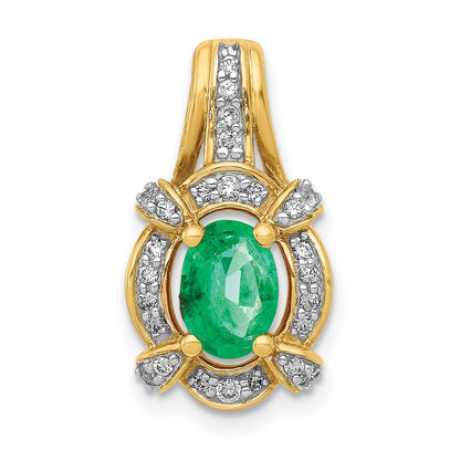 14k Yellow Gold Lab Grown VS/SI FGH Dia and Oval Created Emerald Pendant