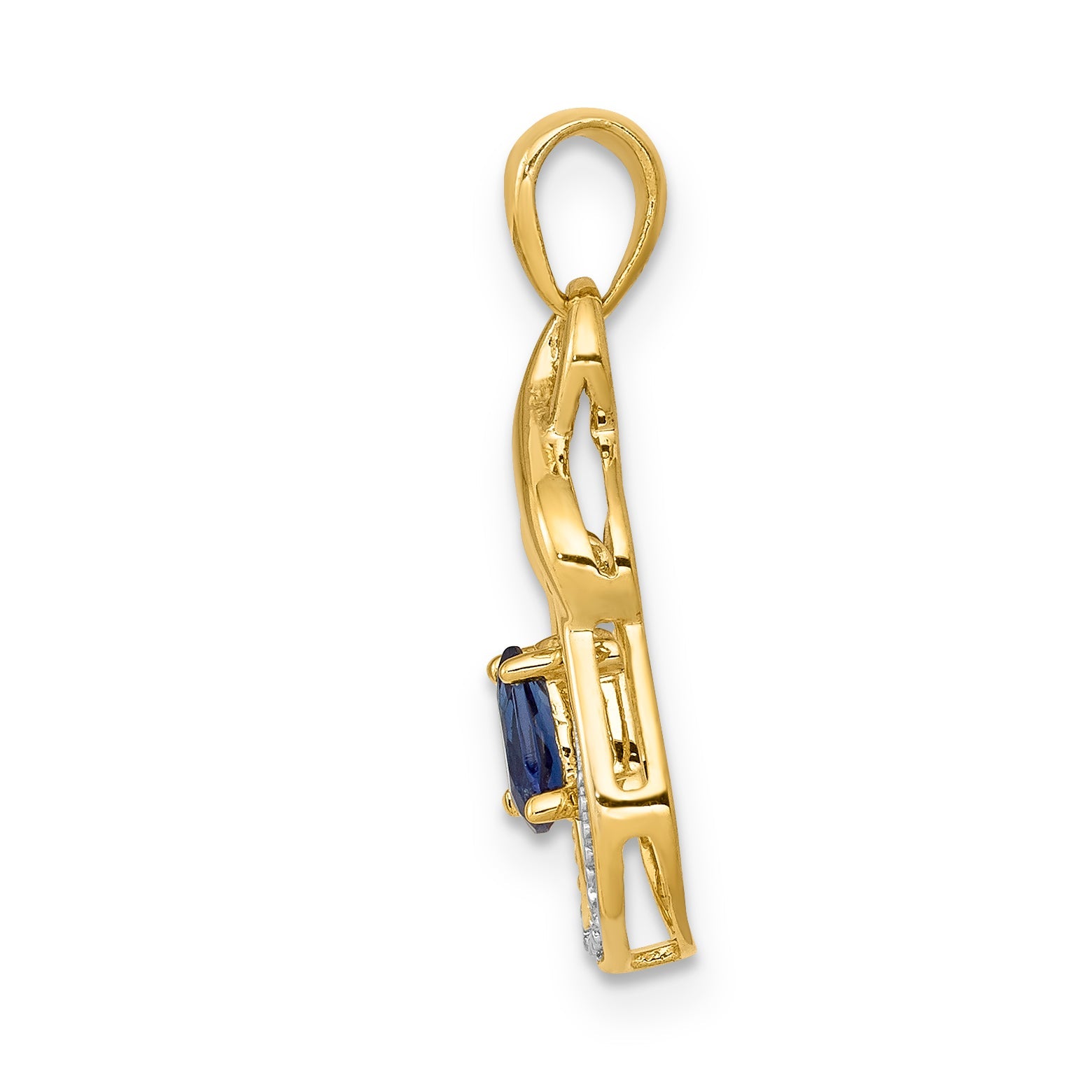 10K Yellow Gold Pear Sapphire And Diamond Dangle Pendant