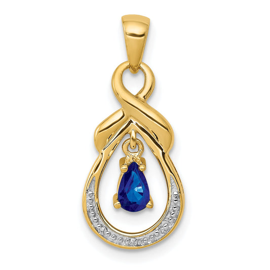 10K Yellow Gold Pear Sapphire And Diamond Dangle Pendant