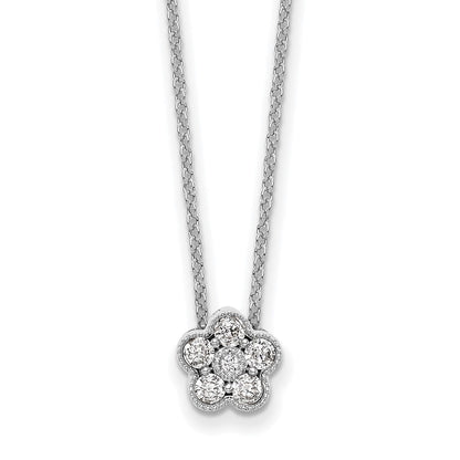 14K White Gold True Origin 1/4 Carat Lab Grown Diamond Vs Def 18 Inch Floral Pendant Necklace