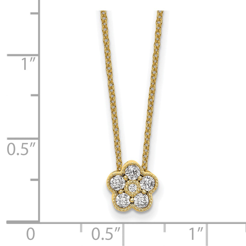 14K Yellow Gold True Origin 1/4 Carat Lab Grown Diamond Vs Def 18 Inch Floral Pendant Necklace