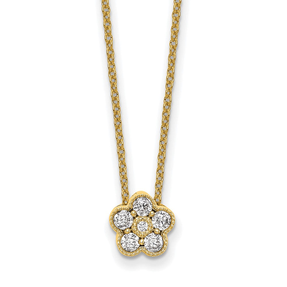 14K Yellow Gold True Origin 1/4 Carat Lab Grown Diamond Vs Def 18 Inch Floral Pendant Necklace