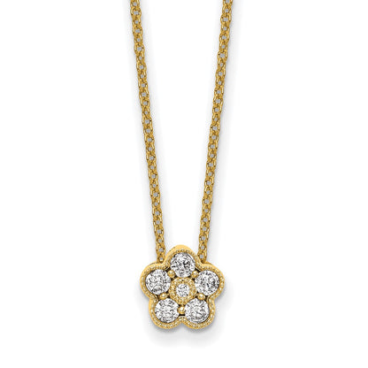 14K Yellow Gold True Origin 1/4 Carat Lab Grown Diamond Vs Def 18 Inch Floral Pendant Necklace