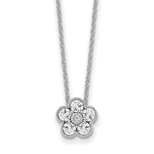 14K White Gold True Origin 1/2 Carat Lab Grown Diamond Vs Def 18 Inch Floral Pendant Necklace