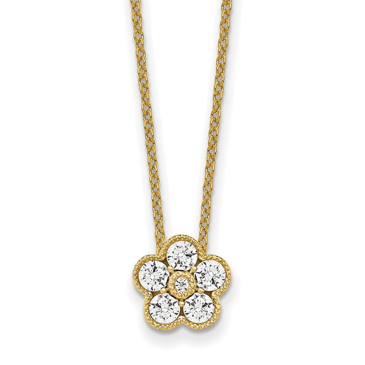 14K Yellow Gold True Origin 1/2 Carat Lab Grown Diamond Vs Def 18 Inch Floral Pendant Necklace
