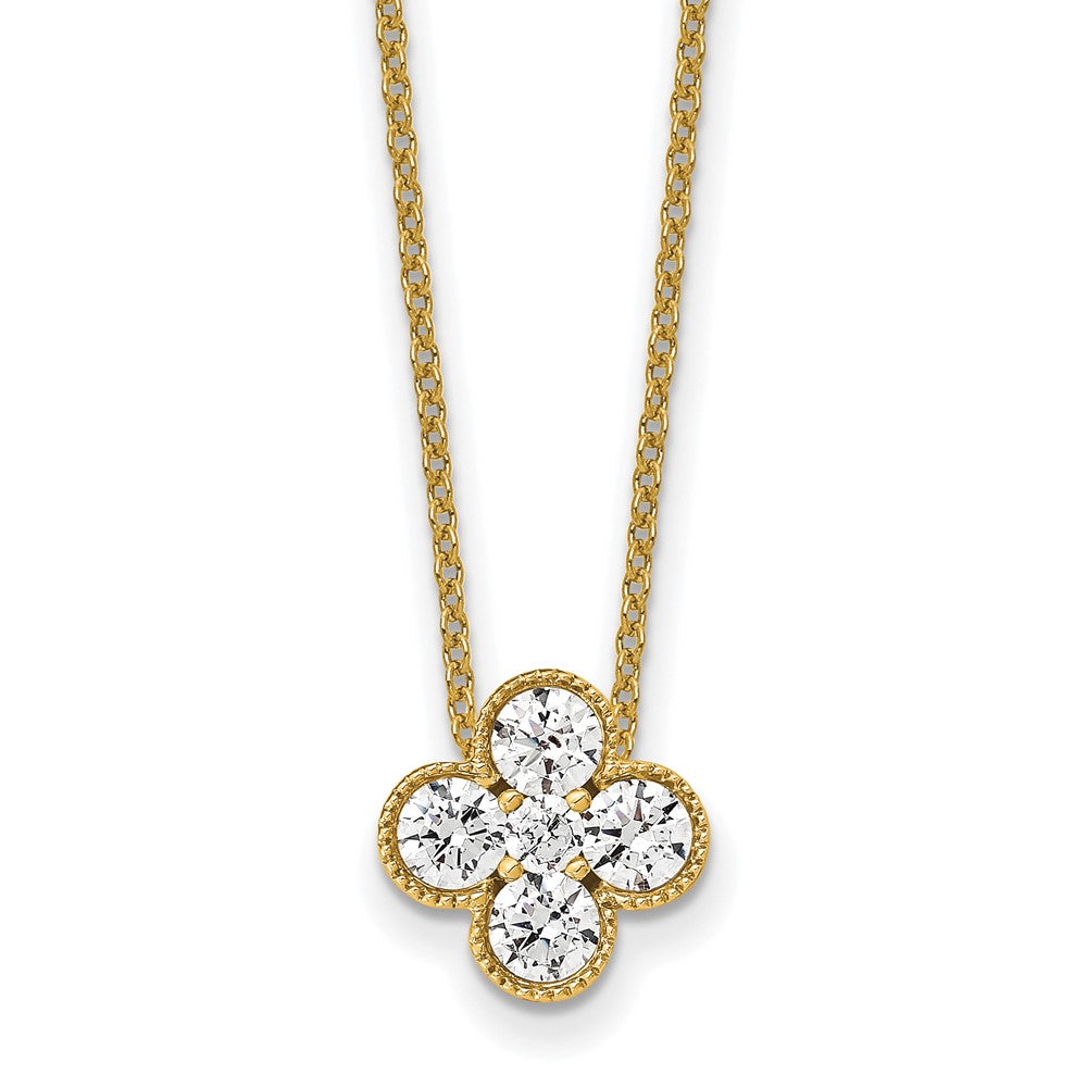 14K Yellow Gold True Origin 3/4 Carat Lab Grown Diamond Vs Def 18 Inch Bloom Floral Pendant Necklace