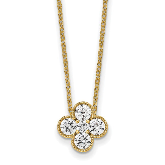 14K Yellow Gold True Origin 3/4 Carat Lab Grown Diamond Vs Def 18 Inch Bloom Floral Pendant Necklace