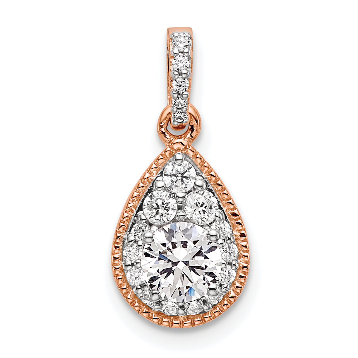 14k Rose Gold 1/2 Ct. Lab Grown Diamond VS/SI+ G+ Teardrop Dangle Pendant