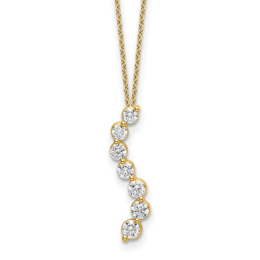 14k Yellow Gold White 3/4 Ct. Lab Grown Diamond VS/SI+ G+ 18 inch Seven Stone Curved Bar Pendant Necklace