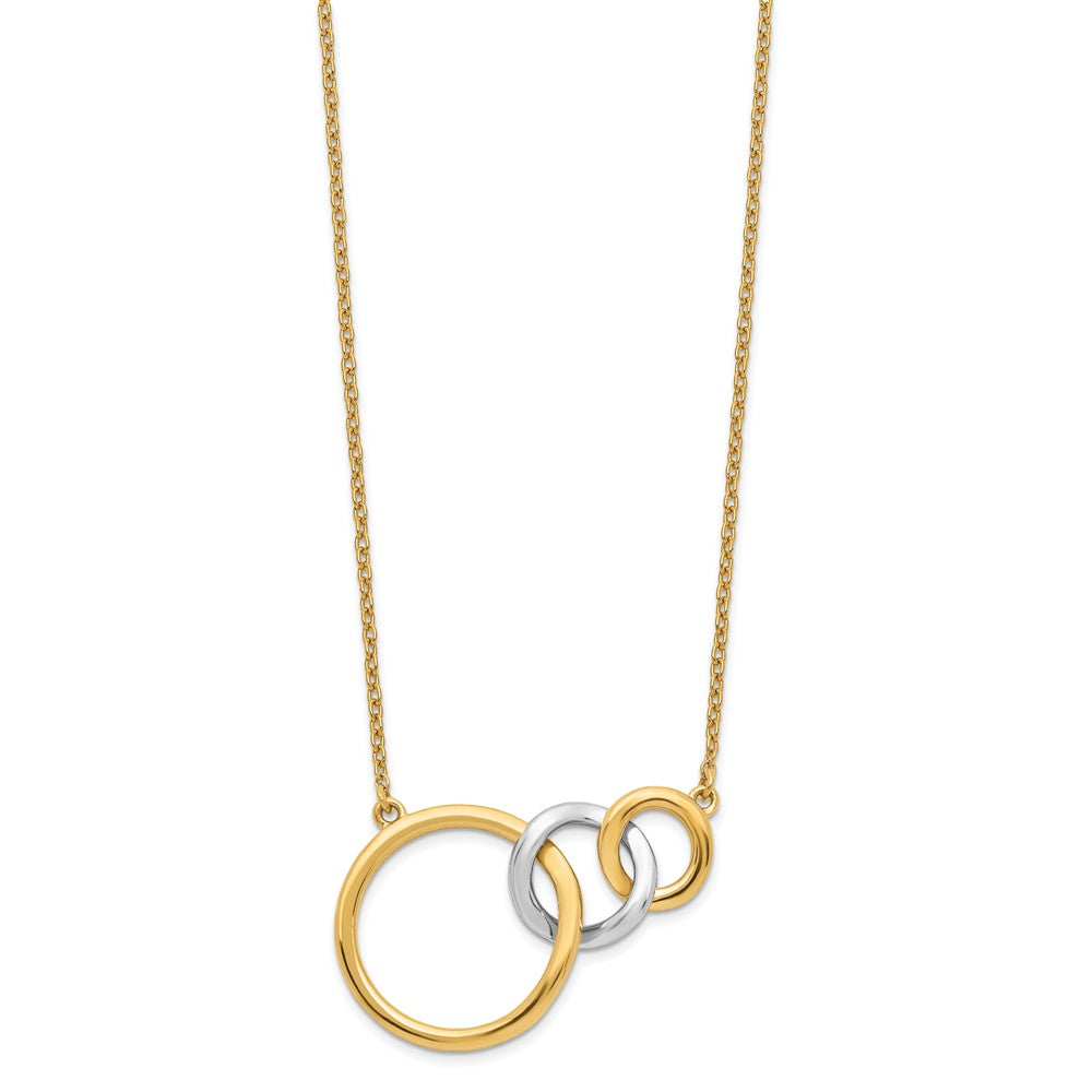 14K Two Tone Polished Triple Interlocked Circles 18 Inch Necklace
