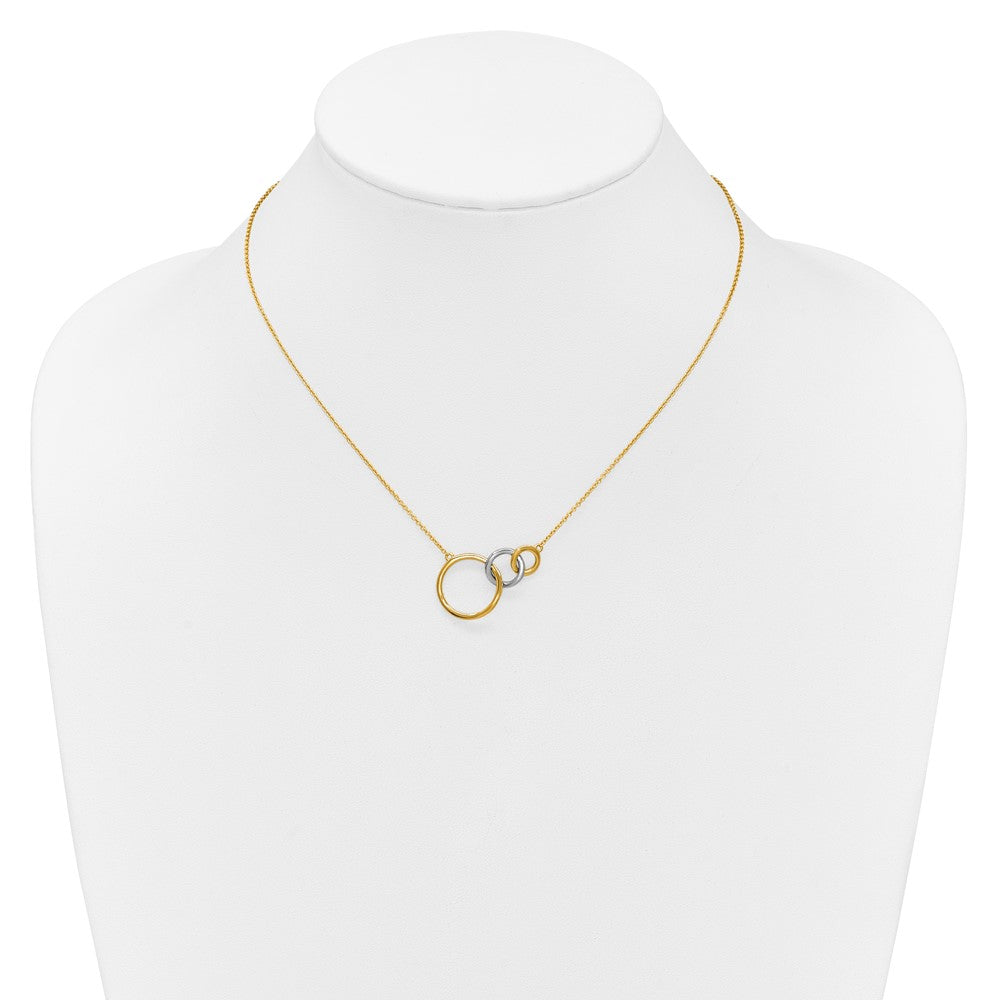 14K Two Tone Polished Triple Interlocked Circles 18 Inch Necklace
