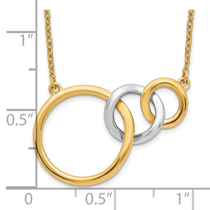 14K Two Tone Polished Triple Interlocked Circles 18 Inch Necklace
