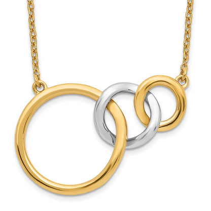 14K Two Tone Polished Triple Interlocked Circles 18 Inch Necklace
