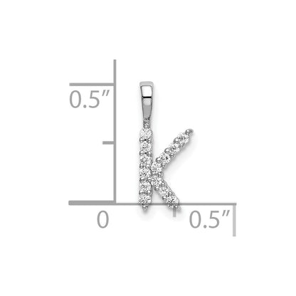 14k White Gold 1/8 Ct. Lab Grown Diamond VS/SI+ G+ Letter K Initial Pendant