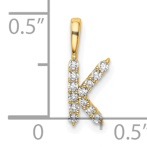 14k Yellow Gold 1/8 Ct. Lab Grown Diamond VS/SI+ G+ Letter K Initial Pendant