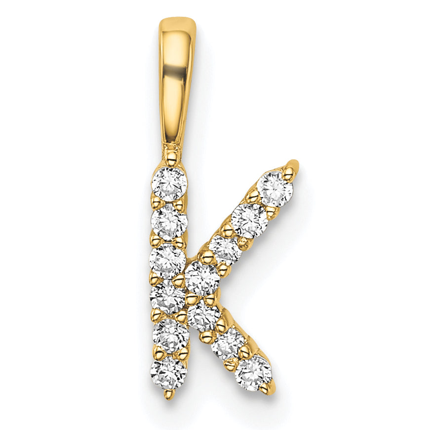 14k Yellow Gold 1/8 Ct. Lab Grown Diamond VS/SI+ G+ Letter K Initial Pendant