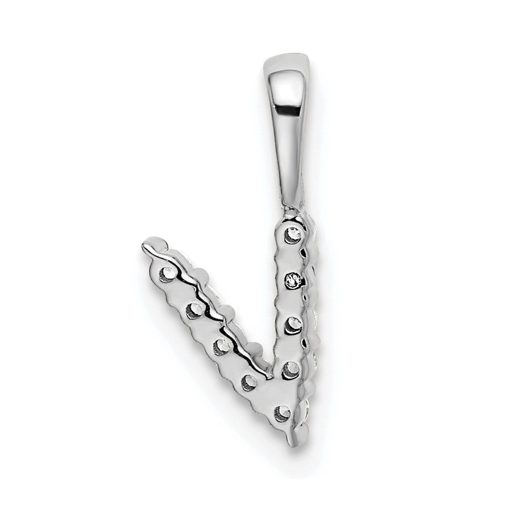14k White Gold 1/10 Ct. Lab Grown Diamond VS/SI+ G+ Letter V Initial Pendant