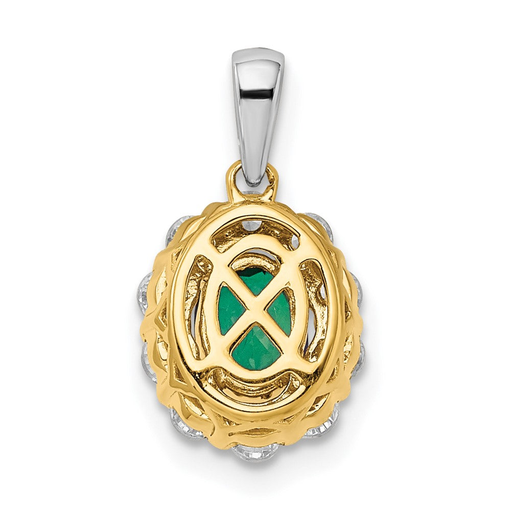 14k Two-Tone 1/2 Ct. Lab Grown Diamond VS/SI+ G+ and Lab Created Emerald Halo Pendant