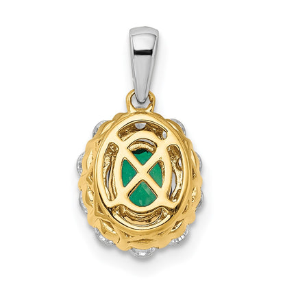 14k Two-Tone 1/2 Ct. Lab Grown Diamond VS/SI+ G+ and Lab Created Emerald Halo Pendant