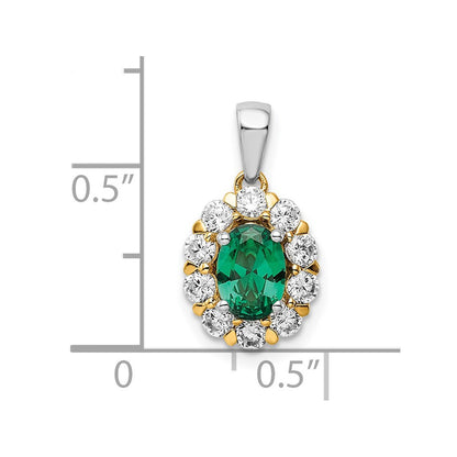 14k Two-Tone 1/2 Ct. Lab Grown Diamond VS/SI+ G+ and Lab Created Emerald Halo Pendant