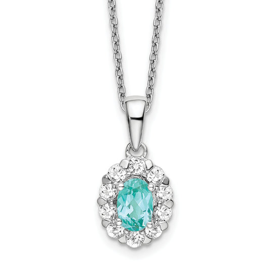Pure Serenity 14k White Gold 5/8 Ct. Lab Grown Diamond VS/SI+ G+ and Lab Created Paraiba 18 inch Oval Halo Pendant Necklace