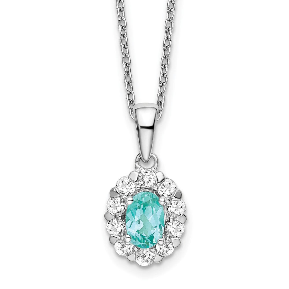 Pure Serenity 14k White Gold 5/8 Ct. Lab Grown Diamond VS/SI+ G+ and Lab Created Paraiba 18 inch Oval Halo Pendant Necklace