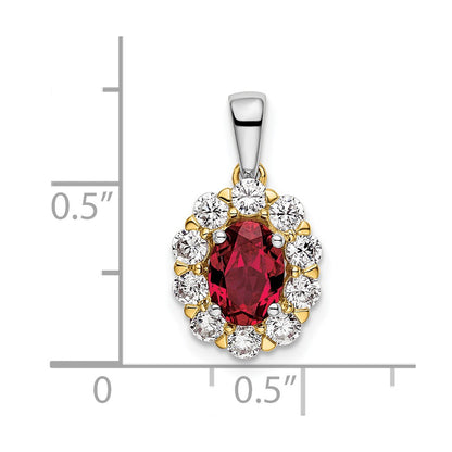 14k Two-Tone 1/2 Ct. Lab Grown Diamond VS/SI+ G+ and Lab Created Ruby Halo Pendant