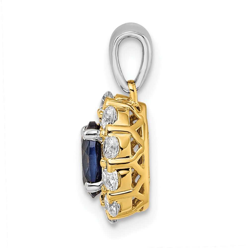 14k Two-Tone 1/2 Ct. Lab Grown Diamond VS/SI+ G+ and Lab Created Blue Sapphire Halo Pendant