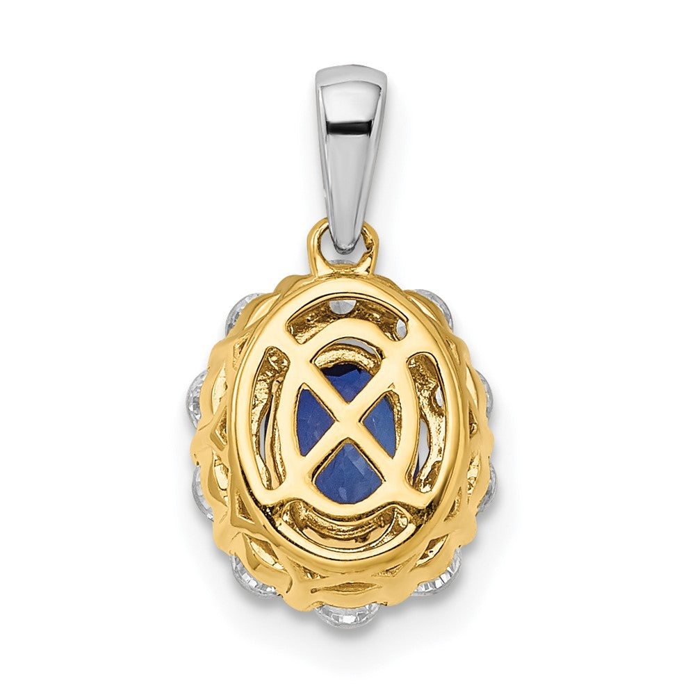 14k Two-Tone 1/2 Ct. Lab Grown Diamond VS/SI+ G+ and Lab Created Blue Sapphire Halo Pendant