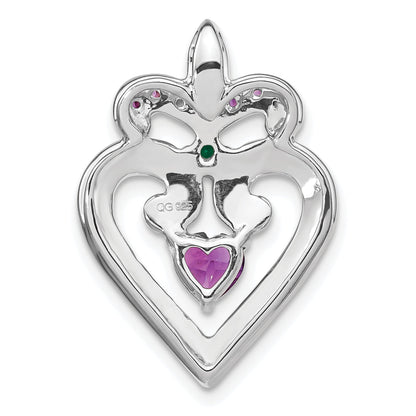 Sterling Silver Rhodium Plated Amethyst/Created Emerald Pendant