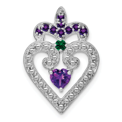 Sterling Silver Rhodium Plated Amethyst/Created Emerald Pendant