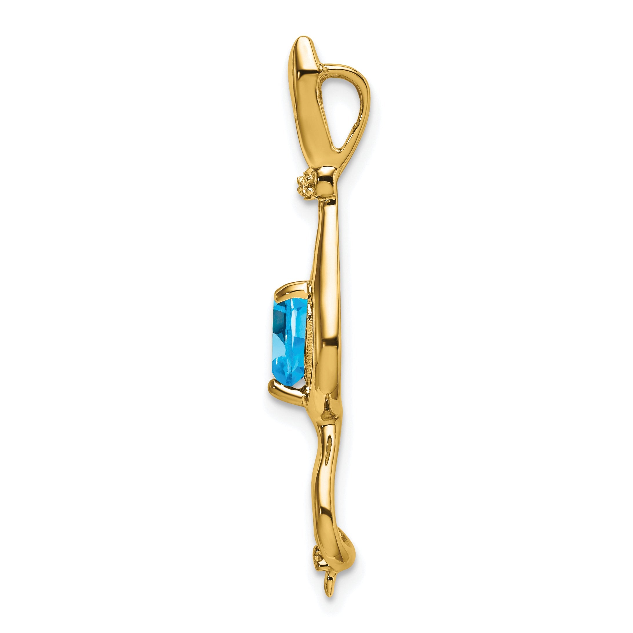 10K Yellow Gold Blue Topaz And Diamond Cat Pendant