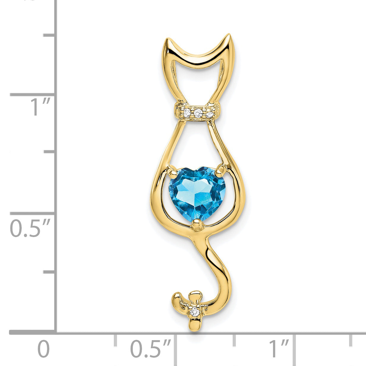 10K Yellow Gold Blue Topaz And Diamond Cat Pendant