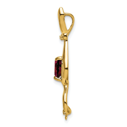 10K Yellow Gold Garnet And Diamond Cat Pendant