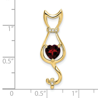 10K Yellow Gold Garnet And Diamond Cat Pendant