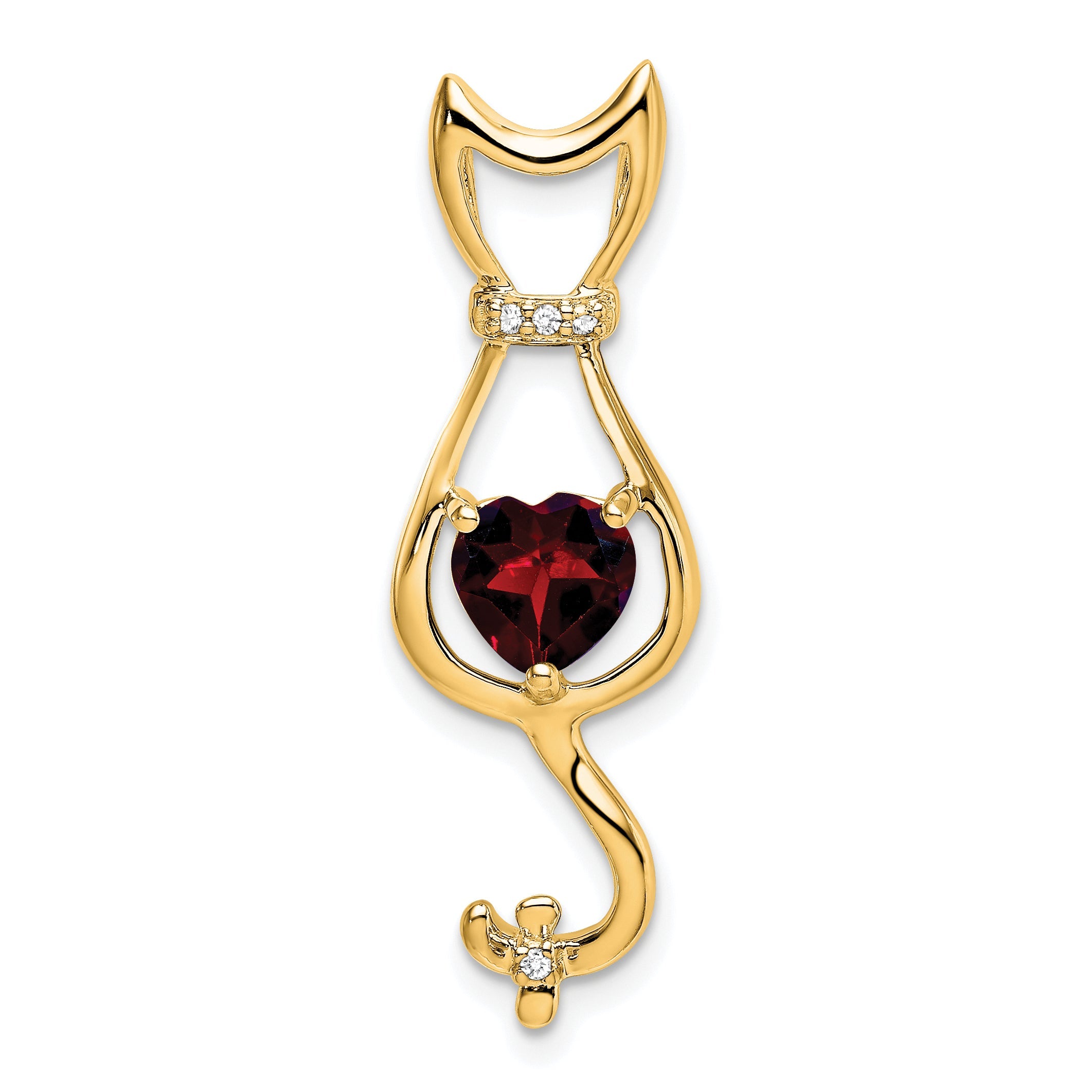 10K Yellow Gold Garnet And Diamond Cat Pendant